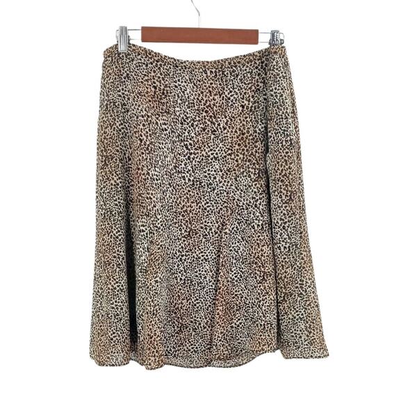 Vintage Brown & Tan Leopard Animal Print Flowy Plus Size Midi Skirt Sz 14 - Picture 1 of 10